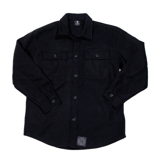 Black Wool Overshirt with CC Icon Patch